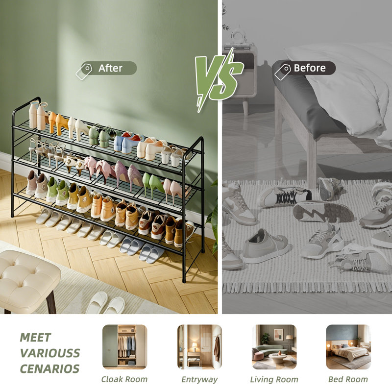 Rebrilliant Ultra Long 3-Tier Wire Shoe Rack & Reviews | Wayfair